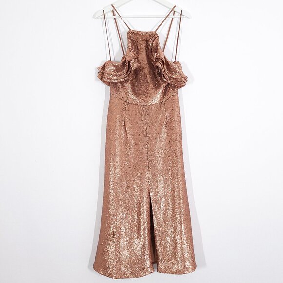 C/MEO Collective Copper Sequin Halter Dress - Picture 1 of 12